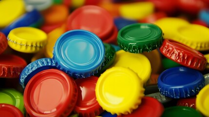Colorful bottle caps background, vibrant plastic closures, recycle concept, many colors
