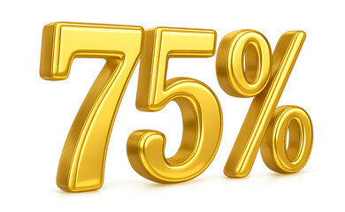 75 percentage gold 3D symbol on transparent background PNG