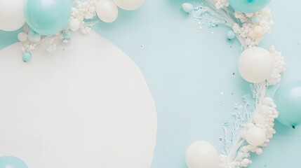 Elegant pastel celebration background with white space and balloons party theme