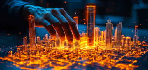 An architect brings architectural designs to life with 3D holographic construction models. Generative AI.