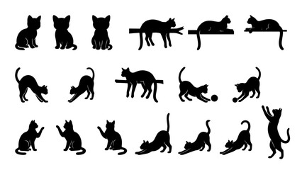 Black Cat Silhouettes – Playful and Curious Poses (PNG, Transparent Background)