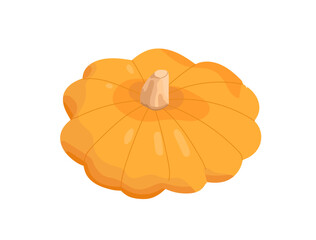 Icon of ripe organic squash or patisson. Pumpkin, orange gourd for eating. Farm vegetable, healthy food. Agriculture crop, autumn harvest. Flat isolated vector illustration on white background