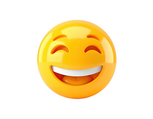 Fototapeta premium 3D rendered yellow emoji with wide, happy smile on black background