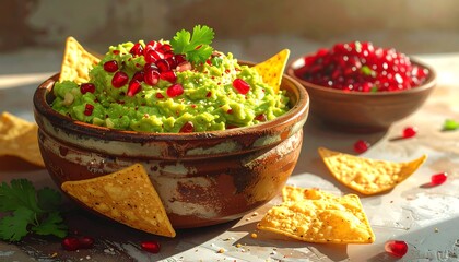 Fresh guacamole with pomegranate seeds and tortilla chips (1)