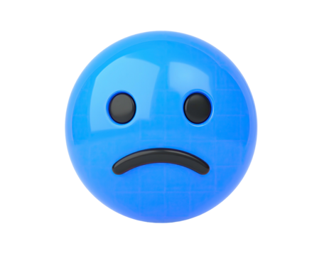 3D rendering of a glossy blue sphere with a sad face expression