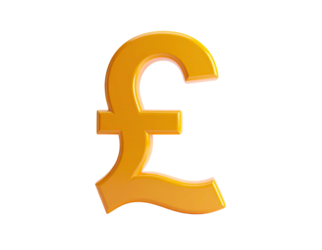 Rendered golden pound symbol floating on a black background, with highlights
