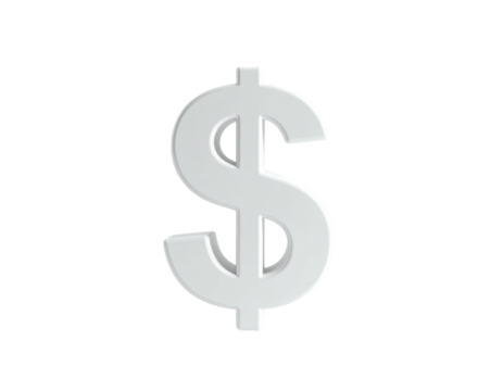 A 3D rendering of a white dollar sign, centered on a black background