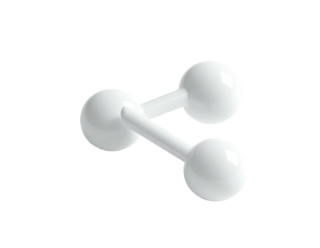 Glossy white abstract icon with three spheres connected by two arms