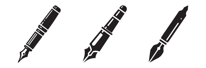 Modern Minimalist Ink Pen Icon, Flat Silhouette of a Writing Tool Vector for Office Illustration Design