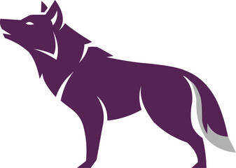 Silhouette illustration of a standing wolf dog in purple vector design, wild canine animal graphic for logos and artwork