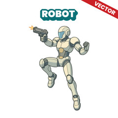 Modern and futuristic robot jumping vector illustration carrying a modern and futuristic gun