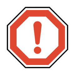 Red exclamation mark inside an octagon, , indicating a warning or alert message