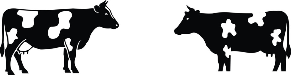 Cow silhouette standing farm animal vector illustration, simple black livestock graphic design for rural branding logos Web