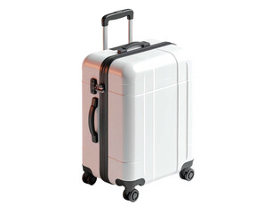 A pristine white suitcase with a retractable handle stands out against a black background