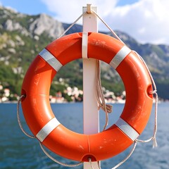 Orange life preserver on a post