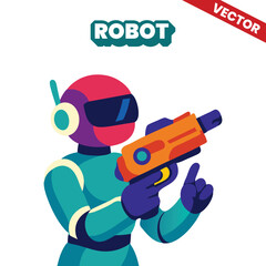 Cute colorful robot carrying a weapon vector illustration