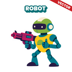 Fototapeta premium Cute colorful robot carrying a weapon vector illustration