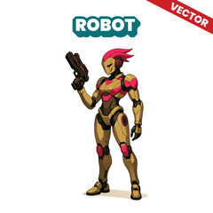 Fototapeta premium Modern and futuristic robot vector illustration carrying a modern and futuristic gun