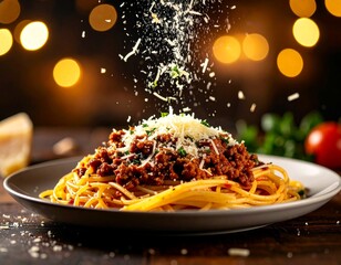Shaving Cheese Over Meat Pasta &ndash; Delicious Italian Cuisine