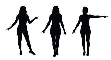 Three female silhouettes pointing in different directions minimalistic design