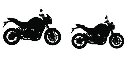 Obraz premium Two black silhouettes of modern sport motorcycles side by side