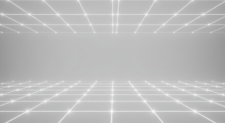 Abstract glowing digital grid network in futuristic cyberspace.