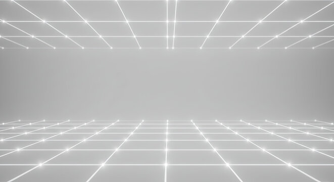 Abstract glowing digital grid network in futuristic cyberspace. - Powered by Adobe