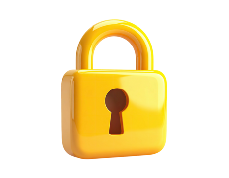 Shiny, 3D golden padlock with a keyhole against a stark black background