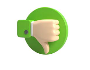 A green thumb-down emoji hand against a green circle background