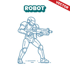 Modern and futuristic robot outline vector illustration carrying a modern and futuristic gun