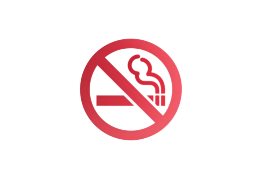 A universal red no smoking sign, featuring a cigarette with smoke crossed out, indicating prohibition in designated areas. background removed