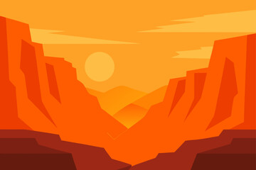 Illustration of a desert canyon at sunset or sunrise