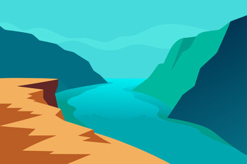 Illustration of a canyon with a river and cliffside
