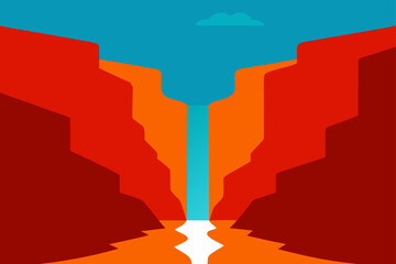 Illustration of a canyon with a river and blue sky