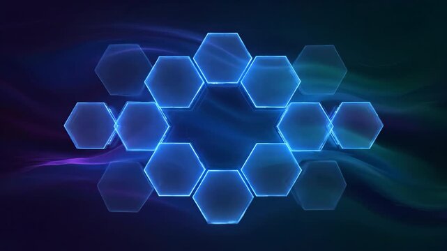 Hexagonal geometric shapes slowly shift, tile, and reconfigure across a flowing abstract background in timelapse grid, pattern, changing