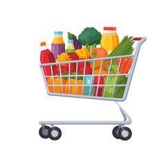 Shopping cart full of groceries illustration