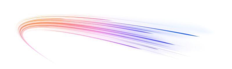 High-speed neon swirl trails forming a luminous tunnel. Futuristic glowing energy vector. Abstract dynamic motion curves on a dark background. PNG © MEDUZA