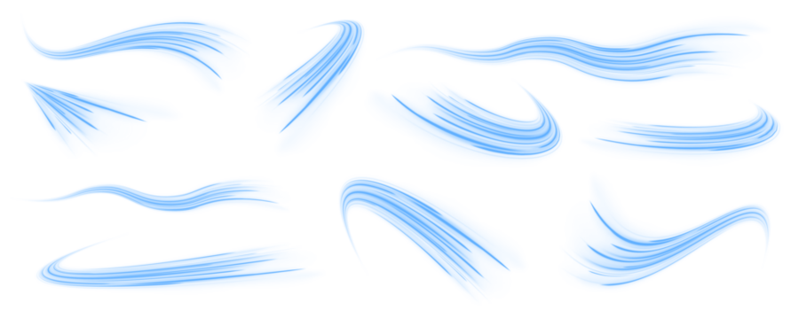 Blue speed streaks flash across the canvas, suggesting real-time data streaming. The energy of motion captured in elegant curves. Perfect for tech-driven visuals. PNG