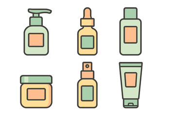 Six cosmetic product containers set including pump, dropper, jar, and tube packaging