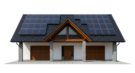 House with Solar Panels on Roof and Garage Doors home