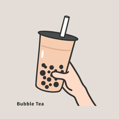Hand holding taiwanese bubble tea illustration