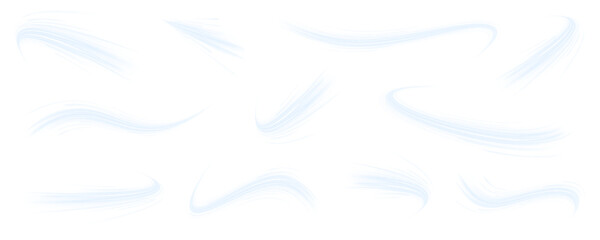 Glowing neon arcs twisting in high-speed motion. Futuristic light trail effect. Abstract dynamic ribbons in  blue gradients. PNG