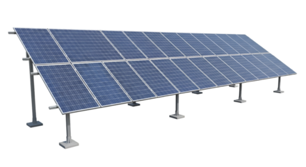 Long Array of Solar Panels on Supports renewable energy