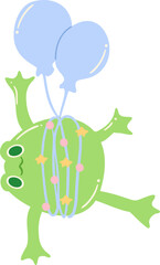 Hand drawn Illustration of Festive Frog with Balloons and Party Lights