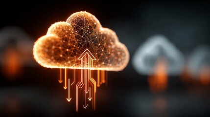 Stunning cloud technology with glowing digital data transfer, ideal for modern business solutions, secure data storage, and innovative IT strategies, a futuristic network concept