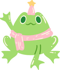 Hand drawn Illustration of Festive Christmas Frog Cartoon