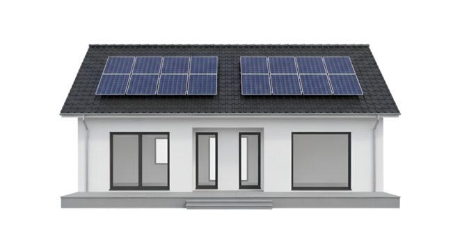 Modern House with Rooftop Solar Panels home building - Powered by Adobe