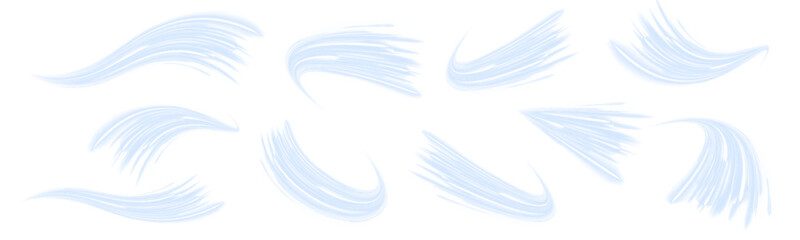 Wavy blue light trails flow like digital water through a tech-inspired landscape. Smooth curves suggest fluid speed and energy. Use for IT, data or motion themes. PNG