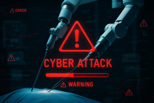 Cyber attack warning data breach in robotic surgery room