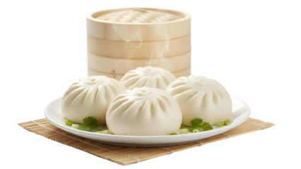 Steaming plate of soft white Chinese bao buns
